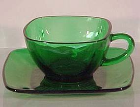 Fire King Charm Green Cup & Saucer