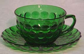 Hocking Bubble Forest Green Cup &amp; Saucer