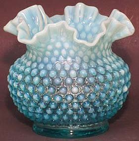 Fenton Blue Opalescent Hobnail 5.5" Squat Vase