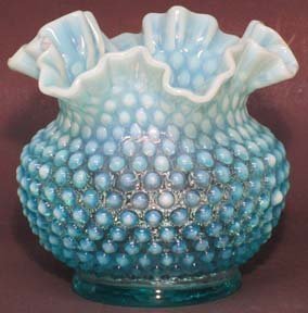Fenton Blue Opalescent Hobnail 5.5&quot; Squat Vase