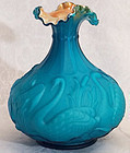 Fenton Gold Azure Satin Swan Pond Vase