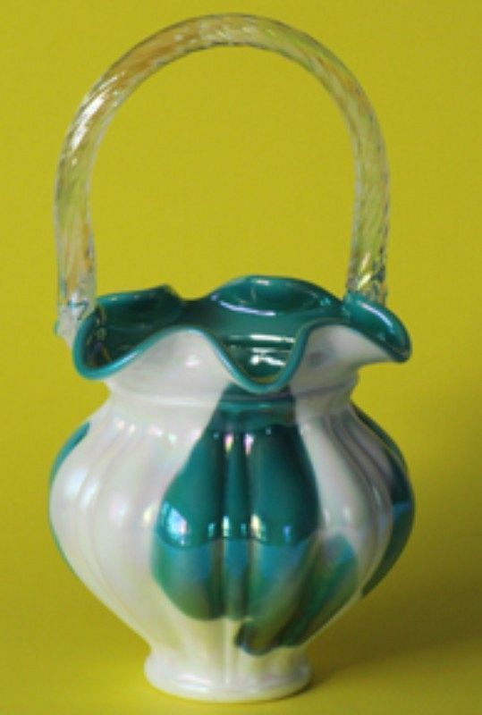 Fenton Teal &amp; Milkglass Irridized Basket, Connoisseur Collection