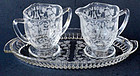 New Martinsville Creamer & Sugar with Tray, Florentine Etching