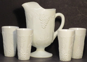Indiana Colony Harvest with Grapes Pitcher w/7 Tumblers, Milkglass