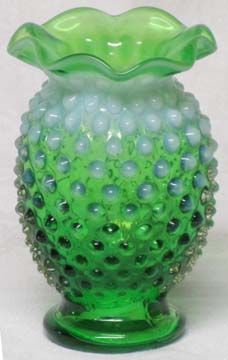 Fenton Green Opalescent Mini Vase 4"