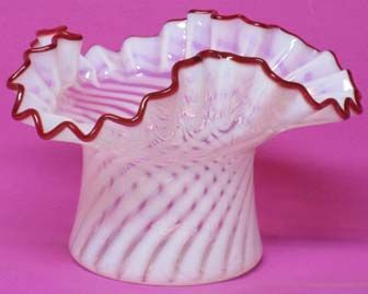 Fenton Ruby Crest Swirled Tri-Cornered Vase