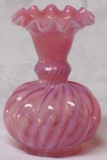 Fenton Cranberry Opalescent Swirled Mini Vase, 4.5"