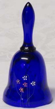 Fenton Royal Blue Mini Bell with hand painted flowers