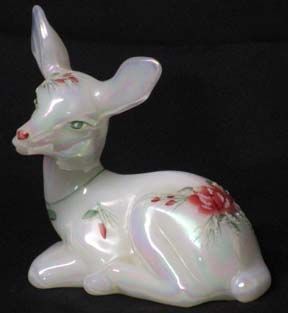 Fenton Deer White pearlescent hand painted
