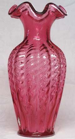 Fenton Cranberry Swirled Optic 11" Vase