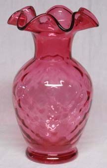 Fenton Cranberry Spiral Optic 8.5" Vase