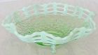Fenton  8.5" Green Opalescent Basketweave Bowl