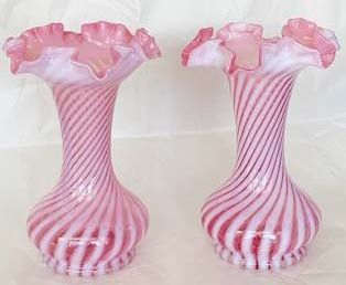 Fenton Cranberry Opalescent Swirled Vase, 7.5&quot;