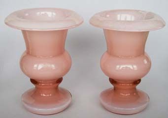 Fenton Rose Overlay Vases, Pair
