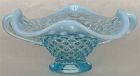 Fenton Blue Opalescent Hob Nail Handled Mini Bowl