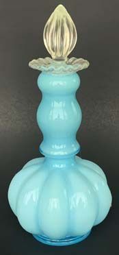 Fenton Blue Overlay 9" Perfume Bottle