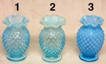 Fenton Blue Opalescent Hobnail Mini Vases
