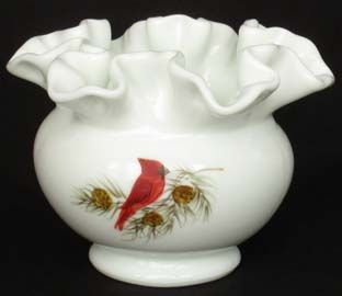 Fenton Cardinals in Winter Small Vase