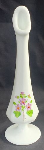 Fenton Swung Milk Glass Violets in the Snow Bud Vase