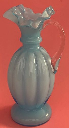 Fenton Blue Overlay Melon Jug