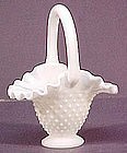 Fenton Mini Basket 6" Hobnail milkglass