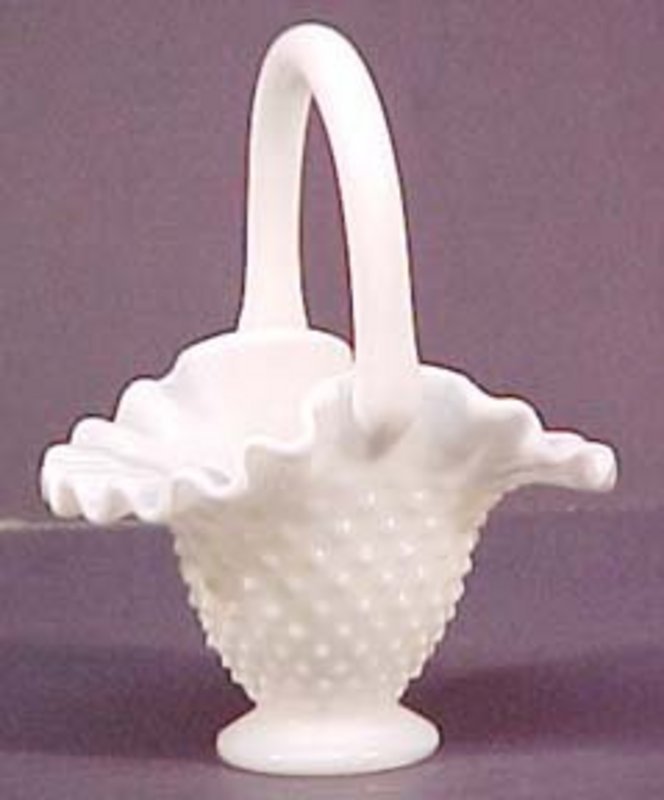 Fenton Mini Basket 6&quot; Hobnail milkglass
