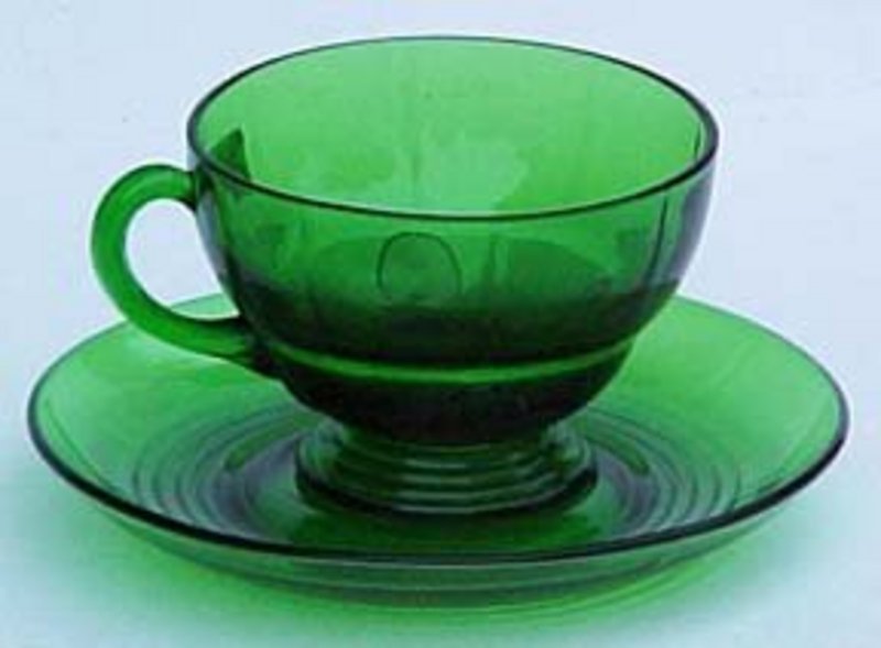 New Martinsville Moondrop Cup and Saucer, Green