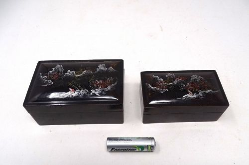 2 Foochow/Fuzhou Black Lacquer BoxePainted with Figures in a Landscape