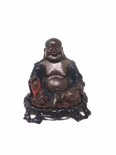 Good Fuzhou/Foochow Polychrome Lacquer Figure of Budai Marked