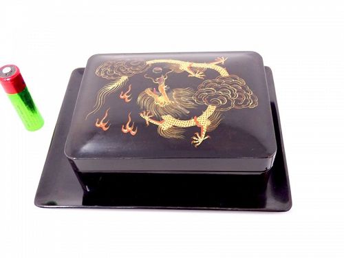 Foochow Fuzhou Lacquer  Box and Tray Painted With Dragons Shen Shao An