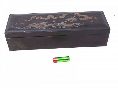 Foochow Fuzhou  lacquer glove box  painted with dragons Marked for She