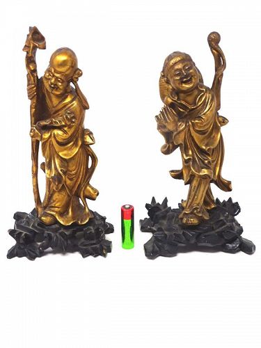 Foochow Fuzhou  Lacquer Early Pair of Gilt figures immortals