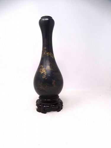 Foochow Fuzhou  Lacquer  Early Blue Ground Vase decorated Figures