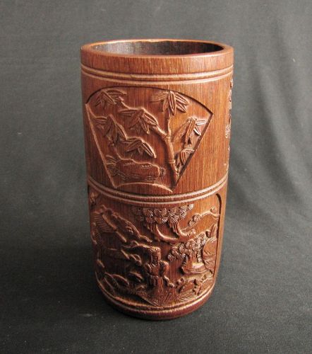 Bamboo Brush Pot with Three Friends of Winter Motif 岁寒三友