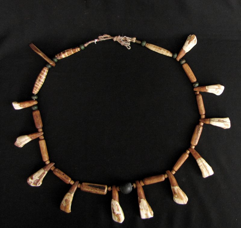 Naga Boar's Tooth and Carved Bone Necklace