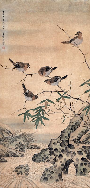 Sparrows in a Tree after Jin Cheng 金城