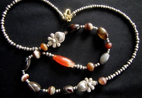 Sri Lanka Silver and Banded Agate Necklace