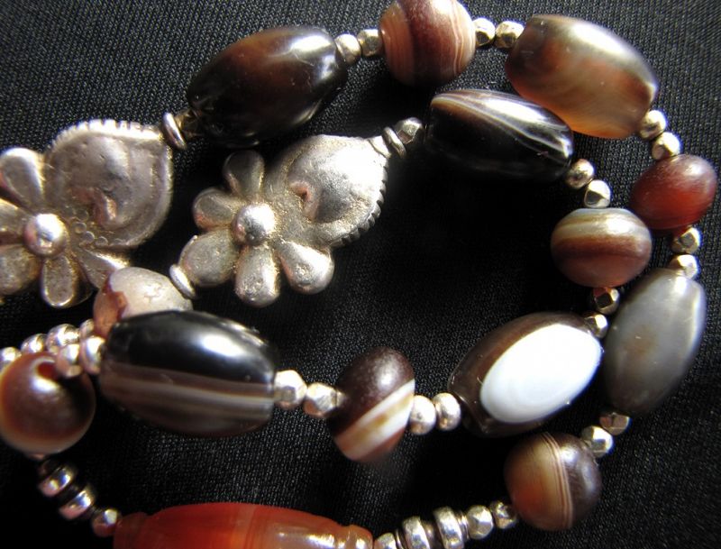 Sri Lanka Silver and Banded Agate Necklace