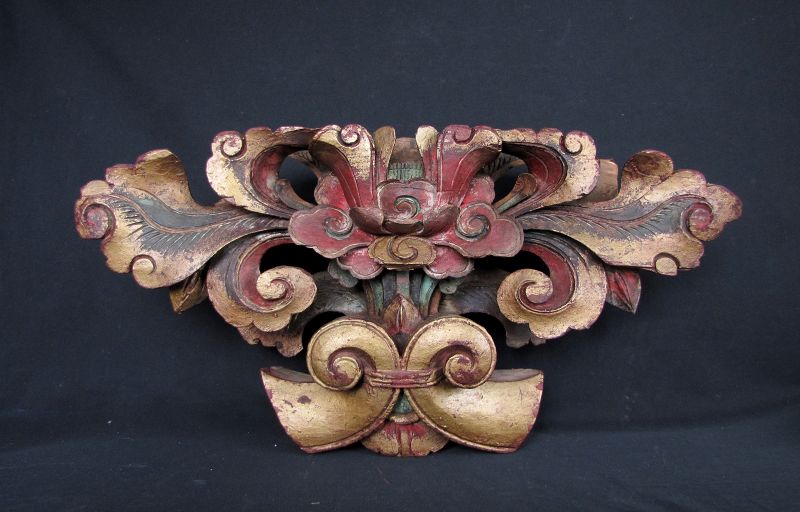 Carved Wooden Lotus Eaves Ornament