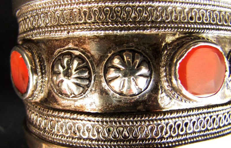Turkmen Silver Cuffs with Carnelian