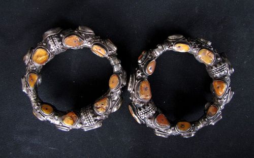 Tibetan Silver Bangle with Amber