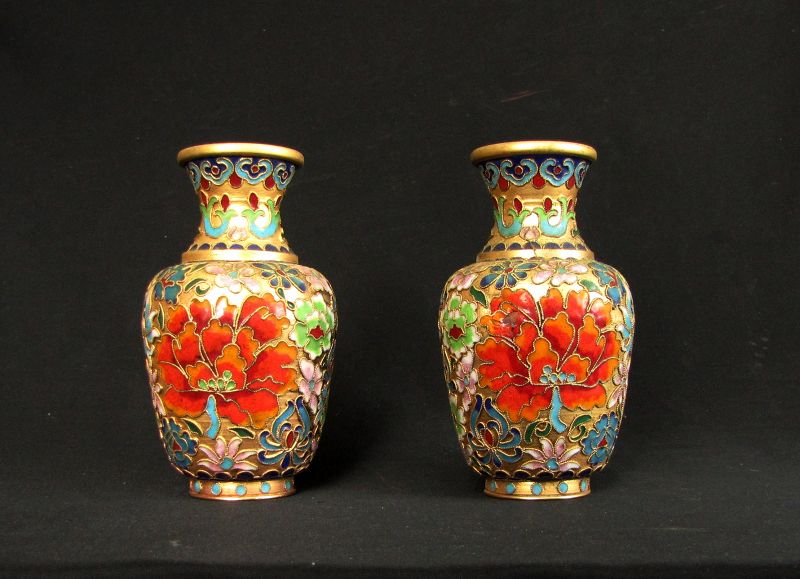 Pair of Vintage Cloisonné Vases