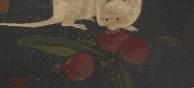 Mouse Eating Lychee Fan Painting 乾隆帝 - Free Shipping