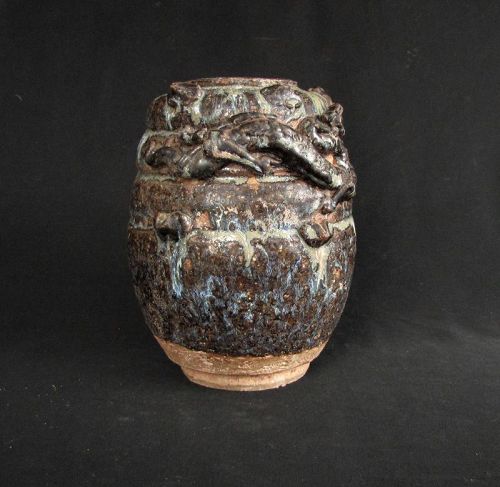 Brown Glazed Jar with Jun Splashes 鈞窯: Free Shipping