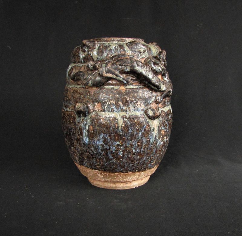 Brown Glazed Jar with Jun Splashes 鈞窯: Free Shipping