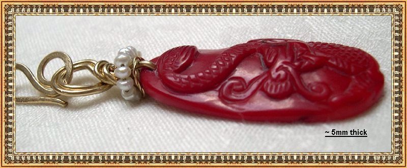 Signed Pendant Chain Necklace Red Coral Carved Dragon