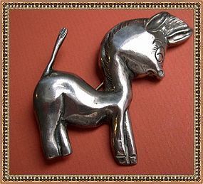 SOLD Vintage Silver Mexican Donkey Burro Pin Mexico Mark