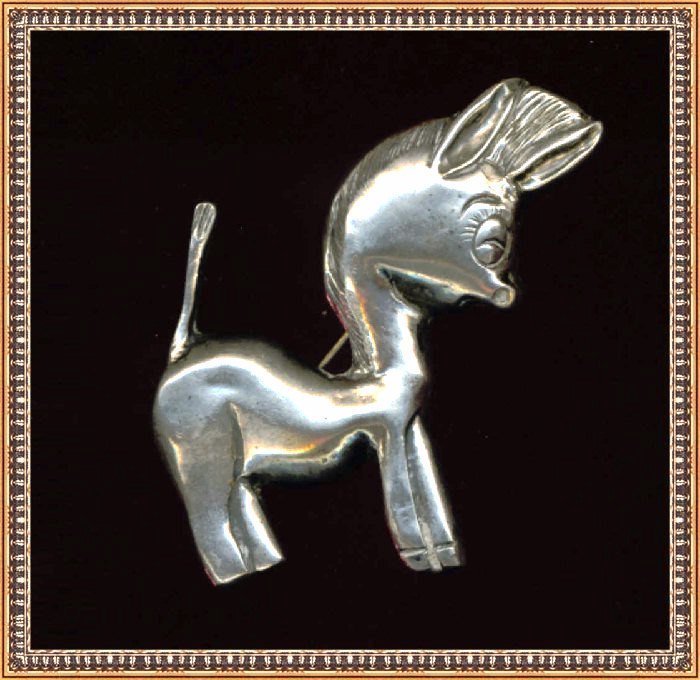 SOLD Vintage Silver Mexican Donkey Burro Pin Mexico Mark