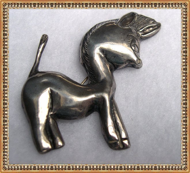 SOLD Vintage Silver Mexican Donkey Burro Pin Mexico Mark