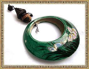 Vintage Banko Ware Round Wall Pocket Vase Green Iris